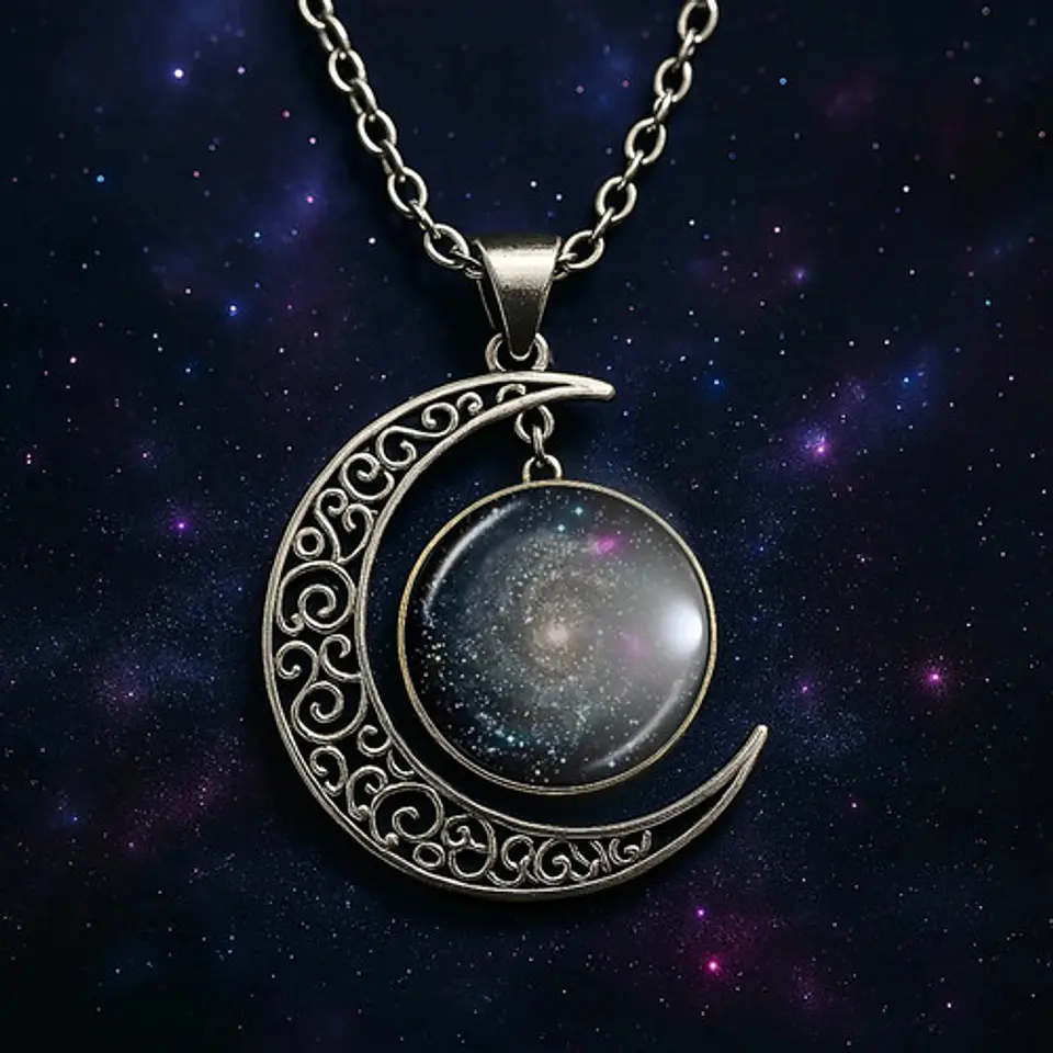 Collar Para Mujeres Con Dije Luna Galaxias Planetas Nebulosa 12