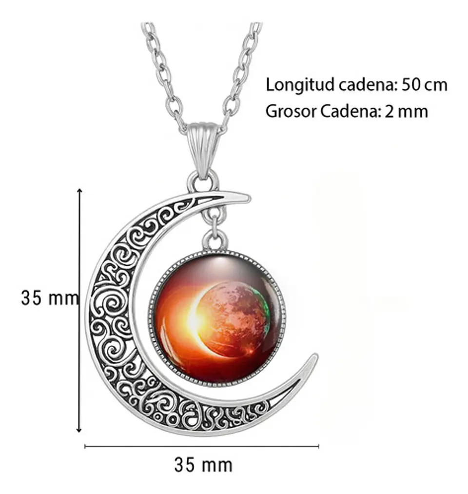 Collar Para Mujeres Con Dije Luna Galaxias Planetas Nebulosa 17