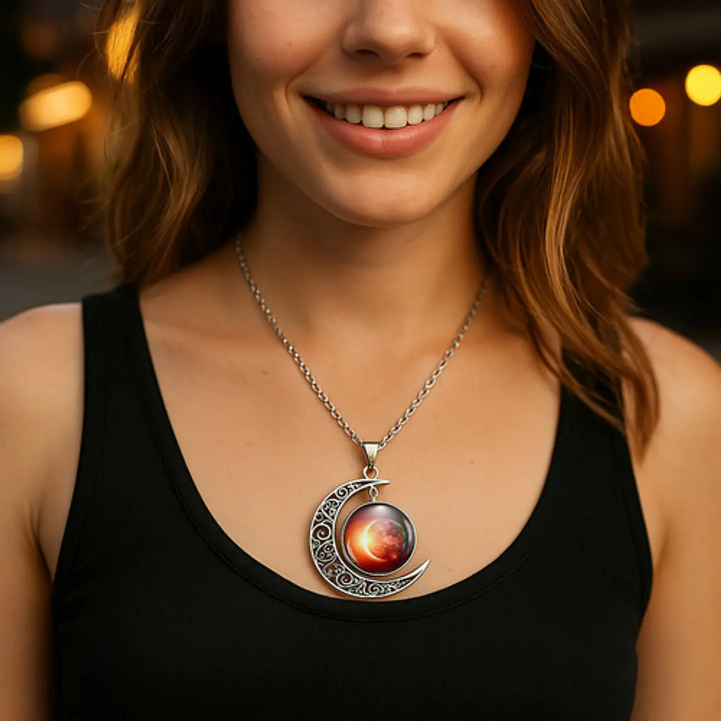 Collar Para Mujeres Con Dije Luna Galaxias Planetas Nebulosa 23