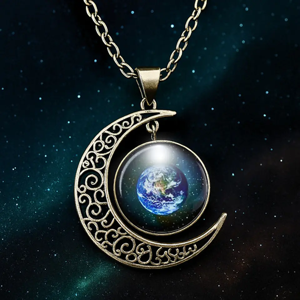 Collar Para Mujeres Con Dije Luna Galaxias Planetas Nebulosa 26