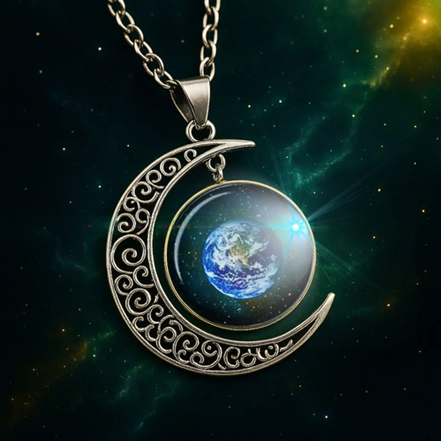 Collar Para Mujeres Con Dije Luna Galaxias Planetas Nebulosa 27