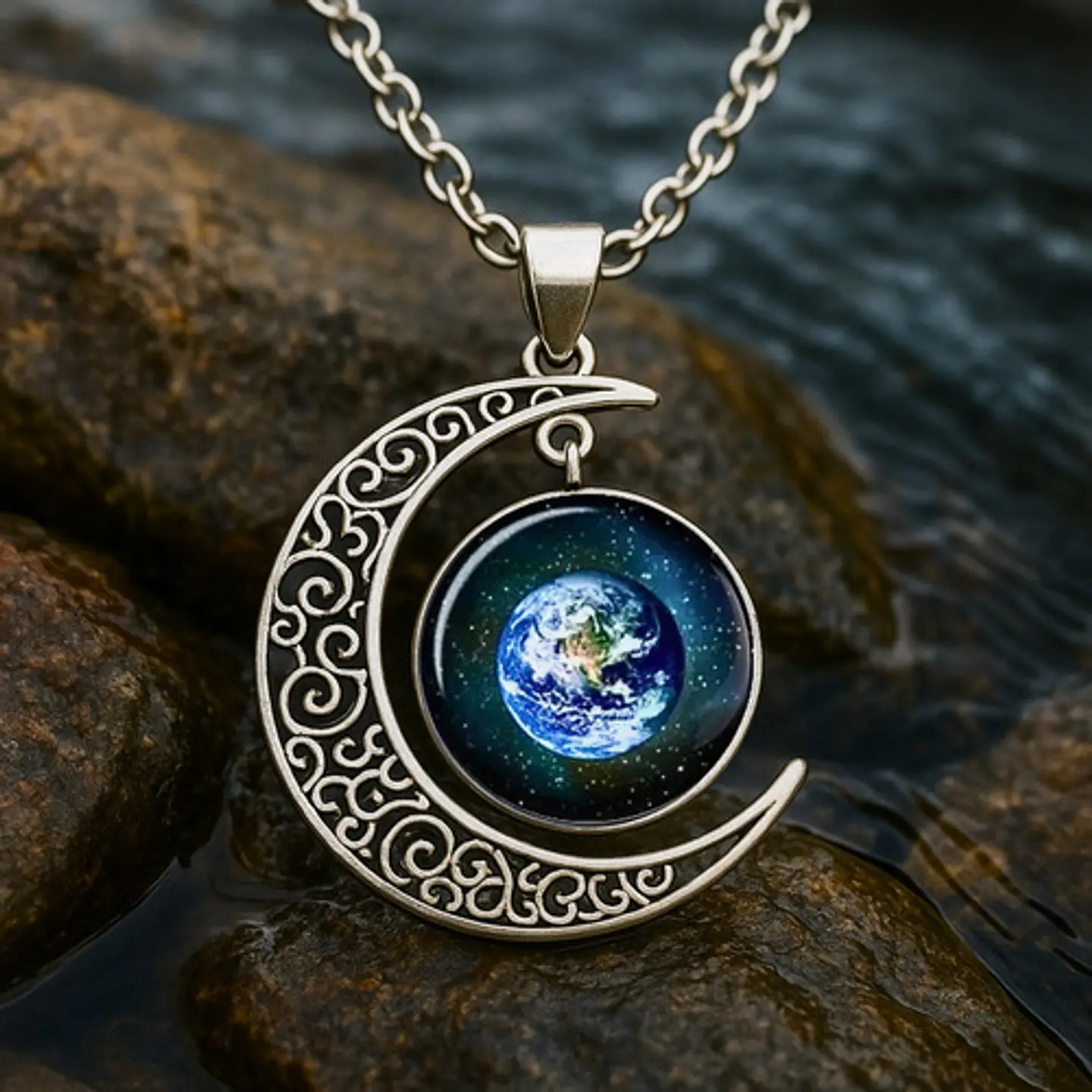 Collar Para Mujeres Con Dije Luna Galaxias Planetas Nebulosa 28