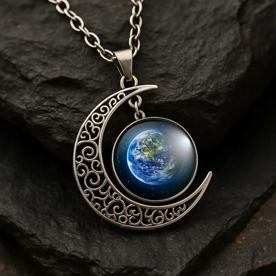 Collar Para Mujeres Con Dije Luna Galaxias Planetas Nebulosa 30