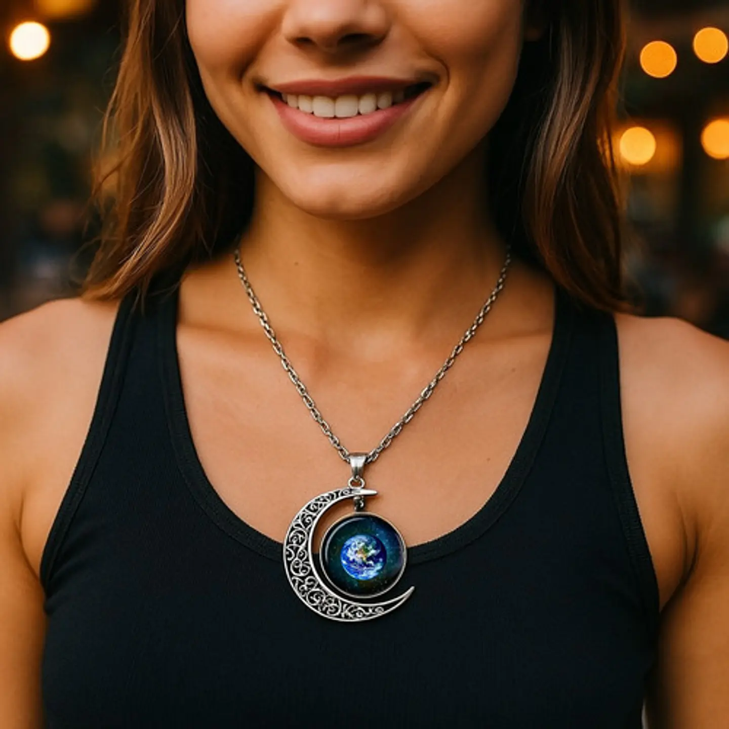 Collar Para Mujeres Con Dije Luna Galaxias Planetas Nebulosa 31