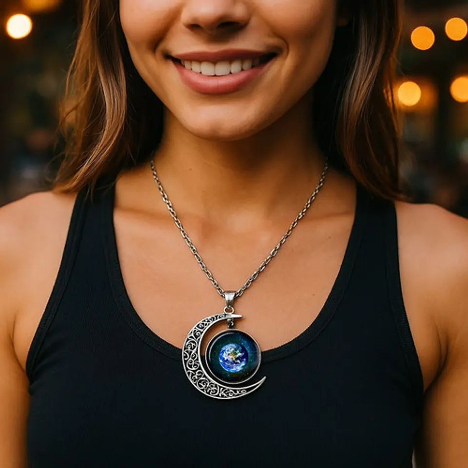 Collar Para Mujeres Con Dije Luna Galaxias Planetas Nebulosa 31