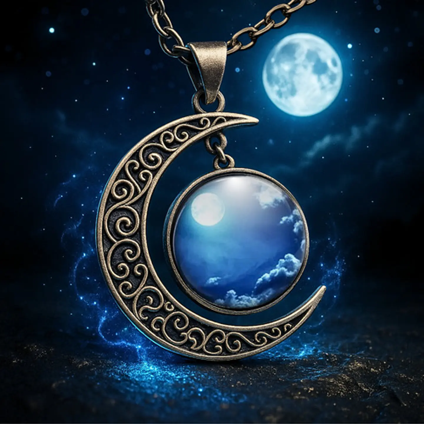 Collar Para Mujeres Con Dije Luna Galaxias Planetas Nebulosa 34