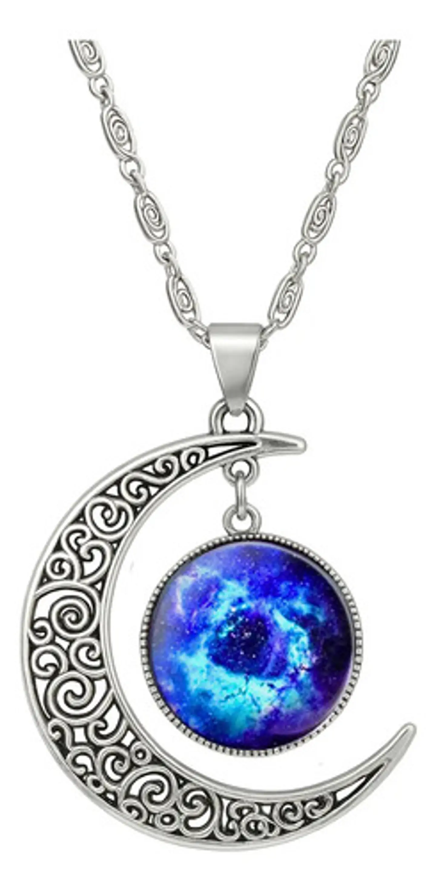 Collar Para Mujeres Dije Media Luna Cristal Nebulosa Galaxia 1