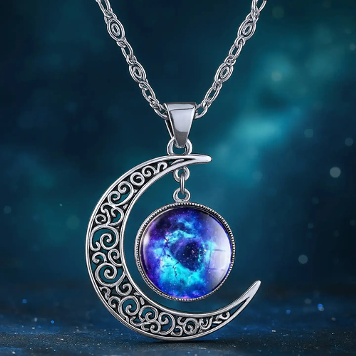 Collar Para Mujeres Dije Media Luna Cristal Nebulosa Galaxia 3