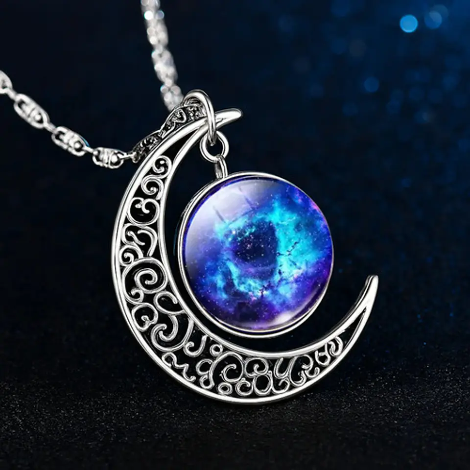 Collar Para Mujeres Dije Media Luna Cristal Nebulosa Galaxia 4