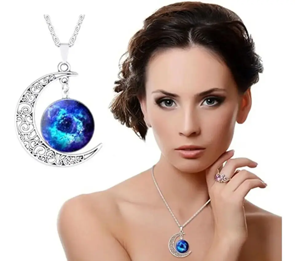 Collar Para Mujeres Dije Media Luna Cristal Nebulosa Galaxia 7