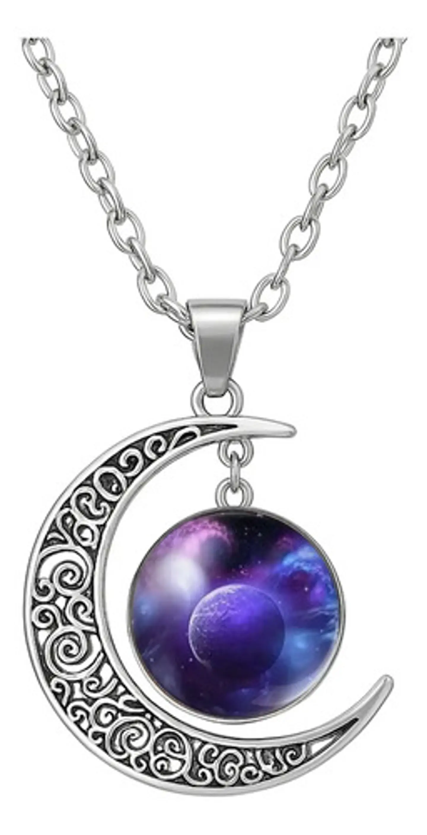 Collar Para Mujeres Dije Media Luna Cristal Nebulosa Galaxia 8