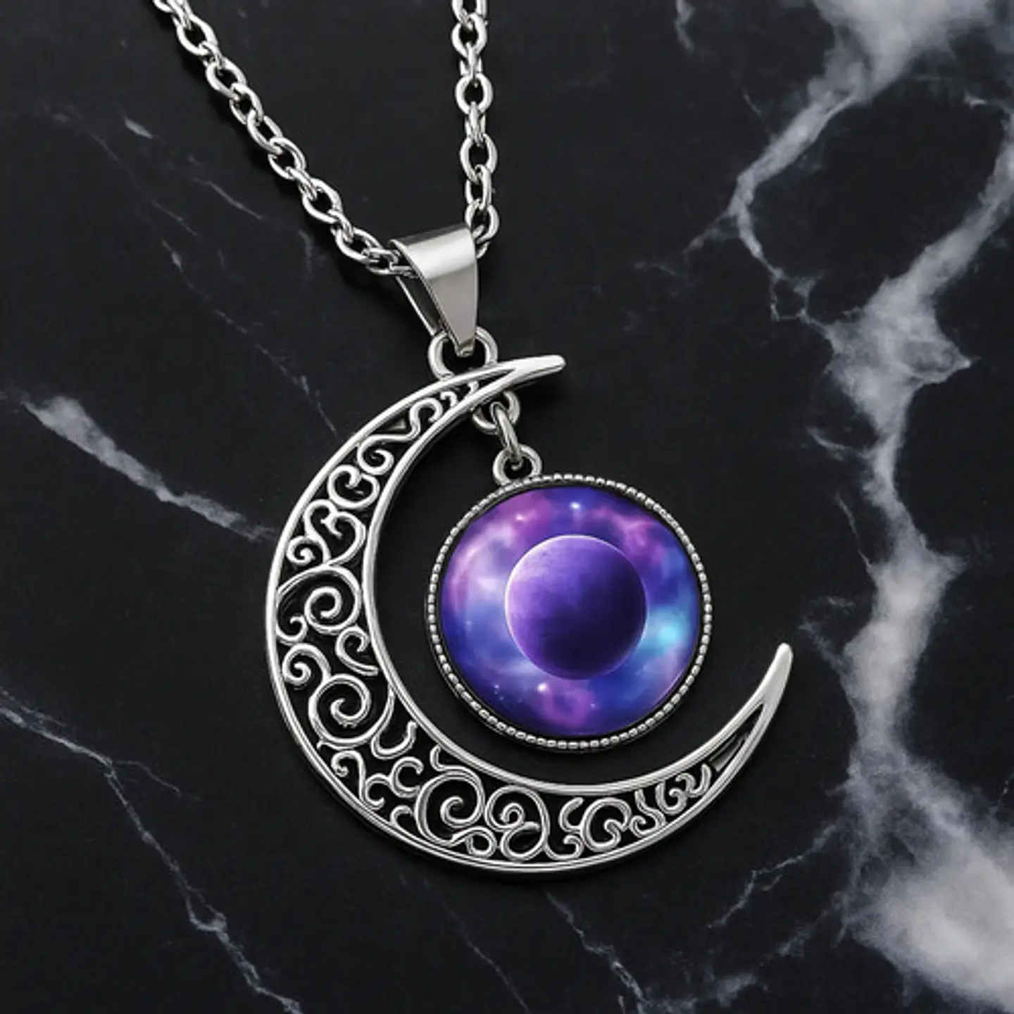 Collar Para Mujeres Dije Media Luna Cristal Nebulosa Galaxia 11