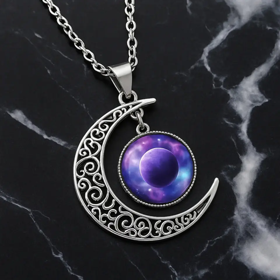 Collar Para Mujeres Dije Media Luna Cristal Nebulosa Galaxia 11