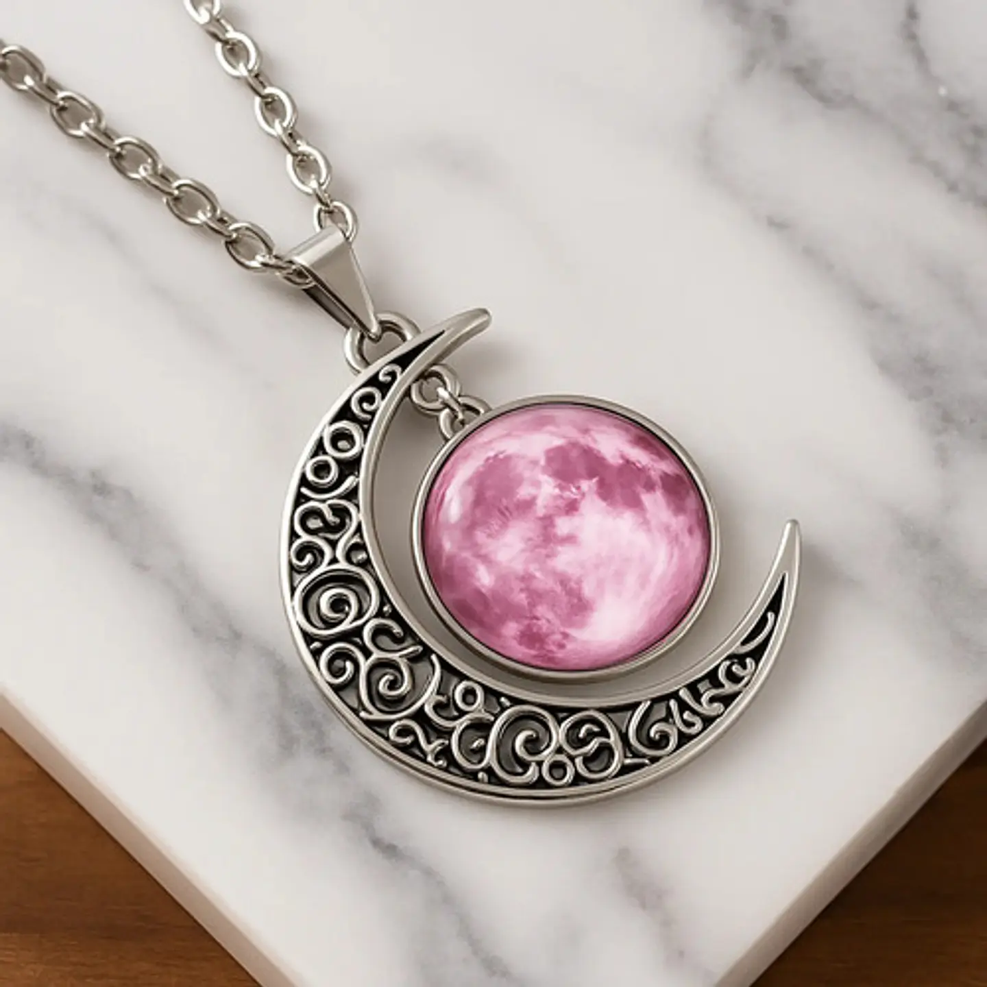 Collar Para Mujeres Dije Media Luna Cristal Nebulosa Galaxia 15
