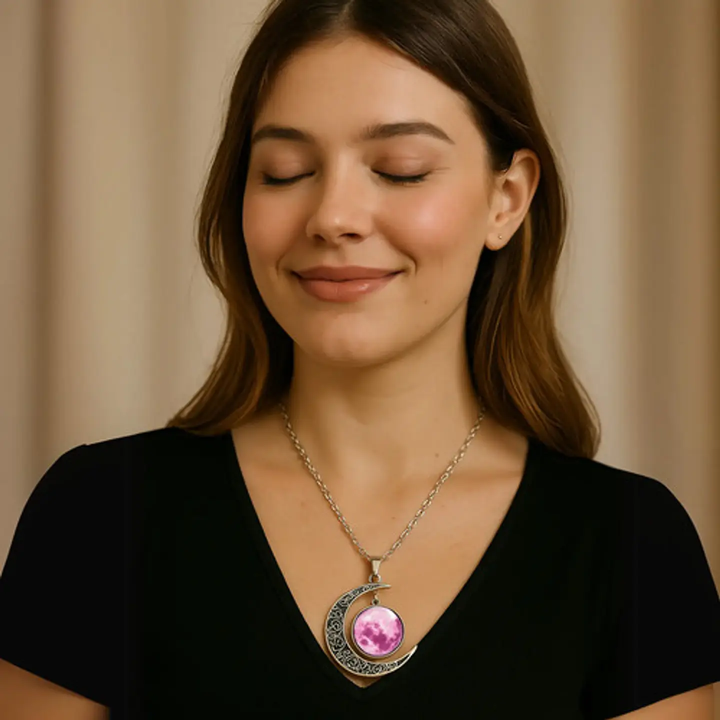 Collar Para Mujeres Dije Media Luna Cristal Nebulosa Galaxia 16