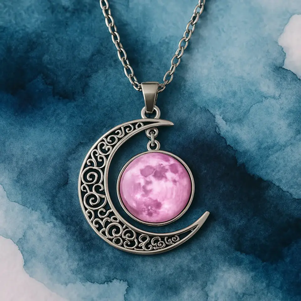 Collar Para Mujeres Dije Media Luna Cristal Nebulosa Galaxia 17