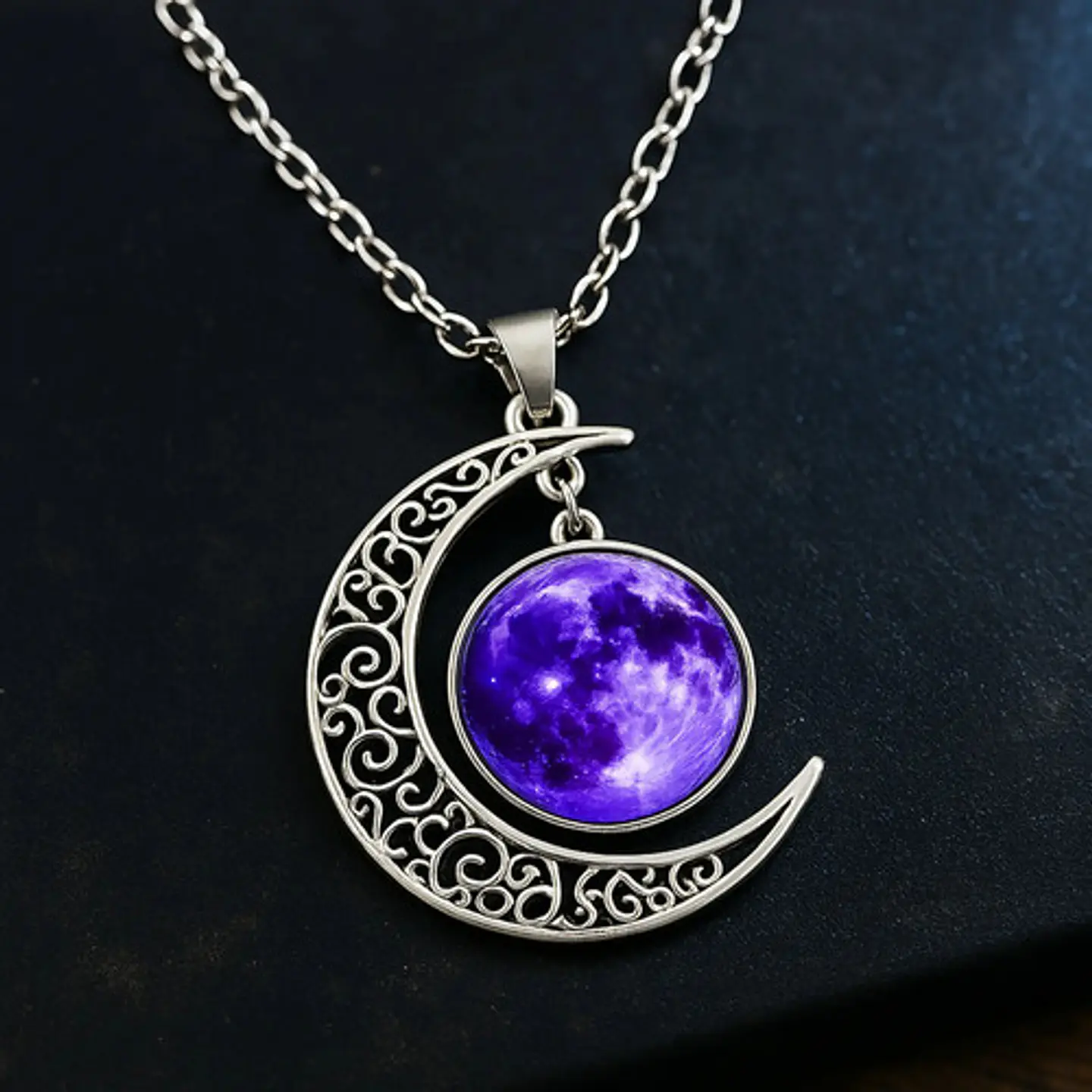 Collar Para Mujeres Dije Media Luna Cristal Nebulosa Galaxia 22