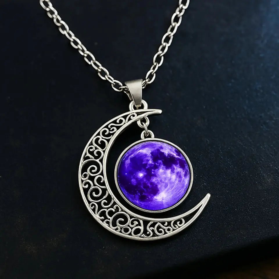 Collar Para Mujeres Dije Media Luna Cristal Nebulosa Galaxia 22