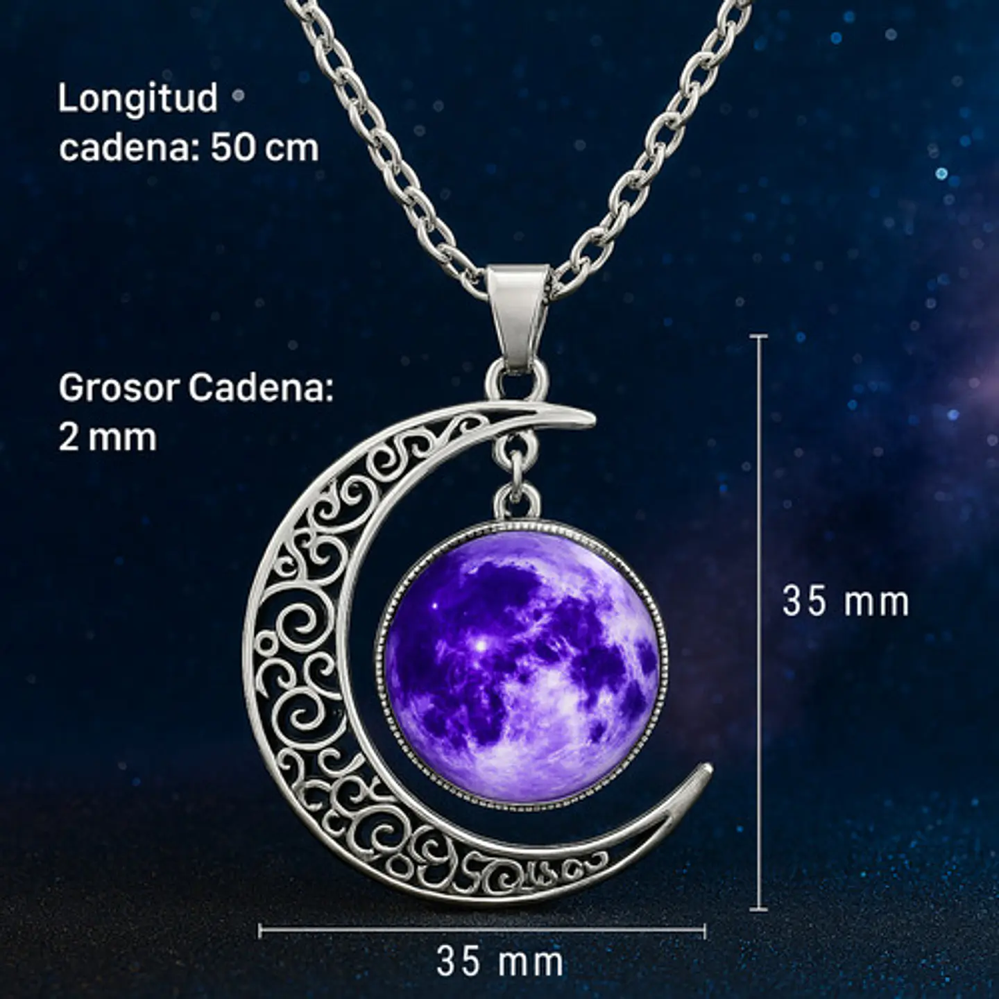 Collar Para Mujeres Dije Media Luna Cristal Nebulosa Galaxia 23