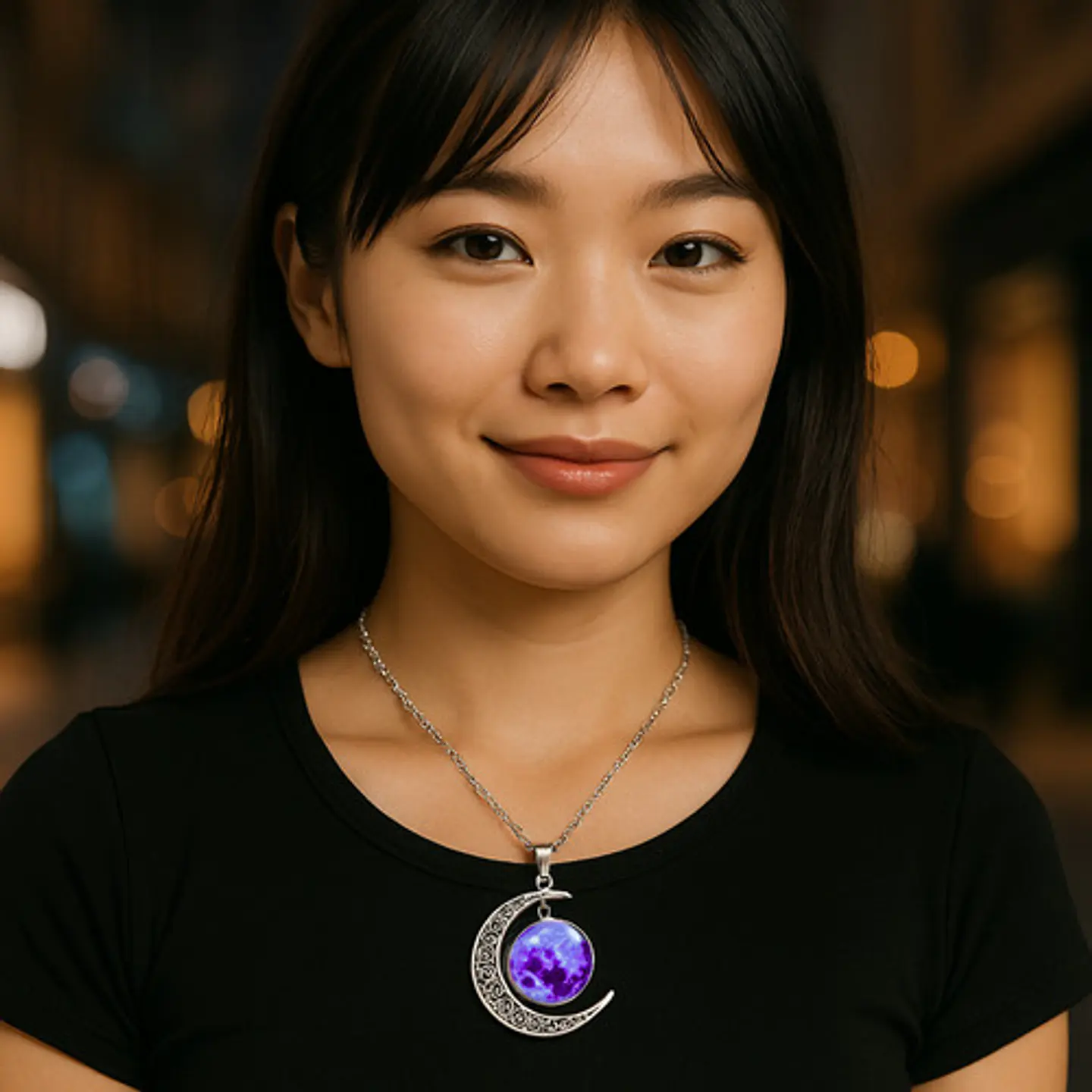 Collar Para Mujeres Dije Media Luna Cristal Nebulosa Galaxia 24