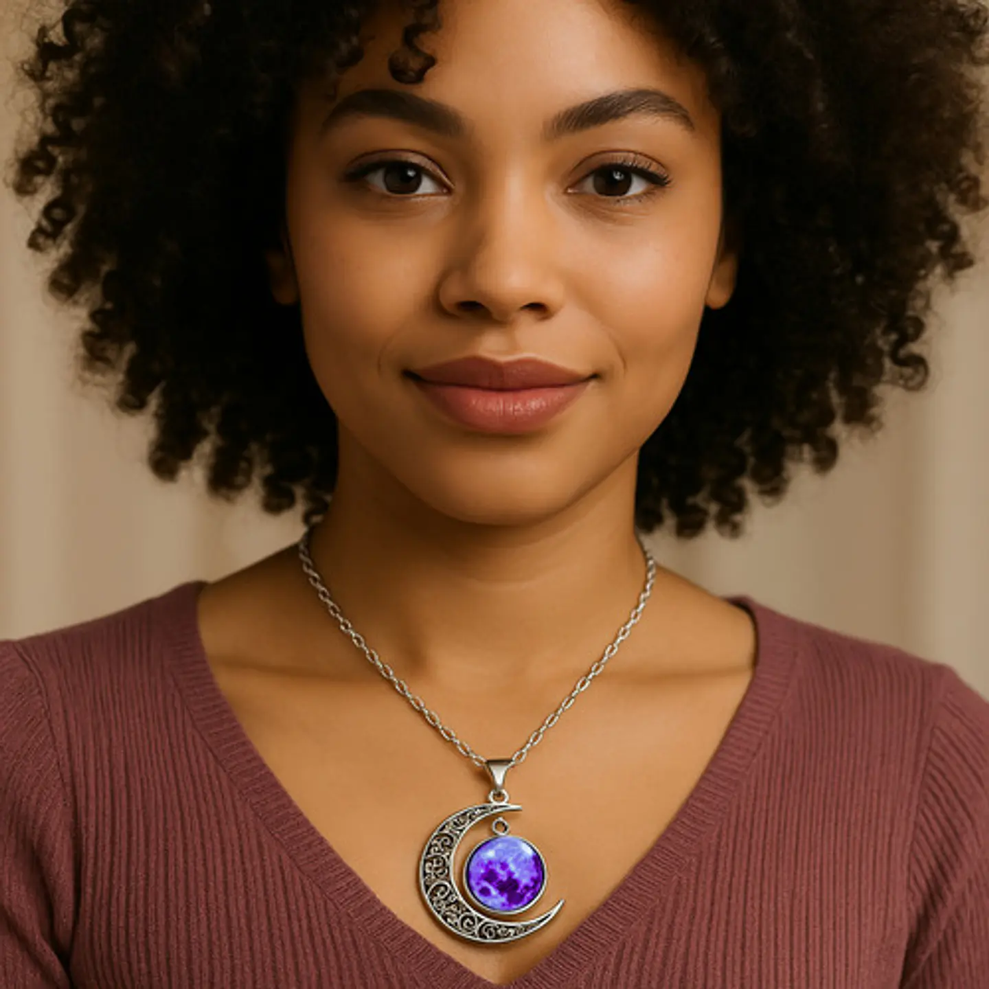 Collar Para Mujeres Dije Media Luna Cristal Nebulosa Galaxia 26
