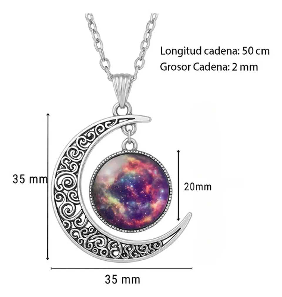 Collar Para Mujeres Dije Media Luna Cristal Nebulosa Galaxia 28