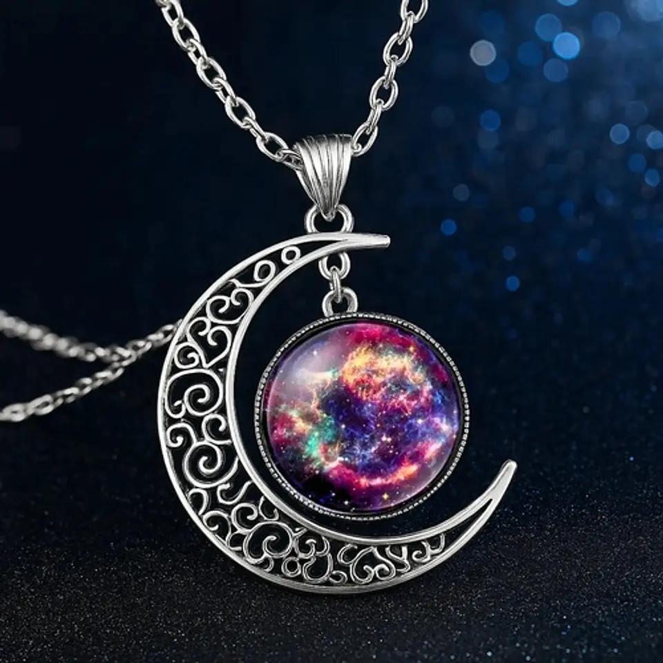 Collar Para Mujeres Dije Media Luna Cristal Nebulosa Galaxia 29
