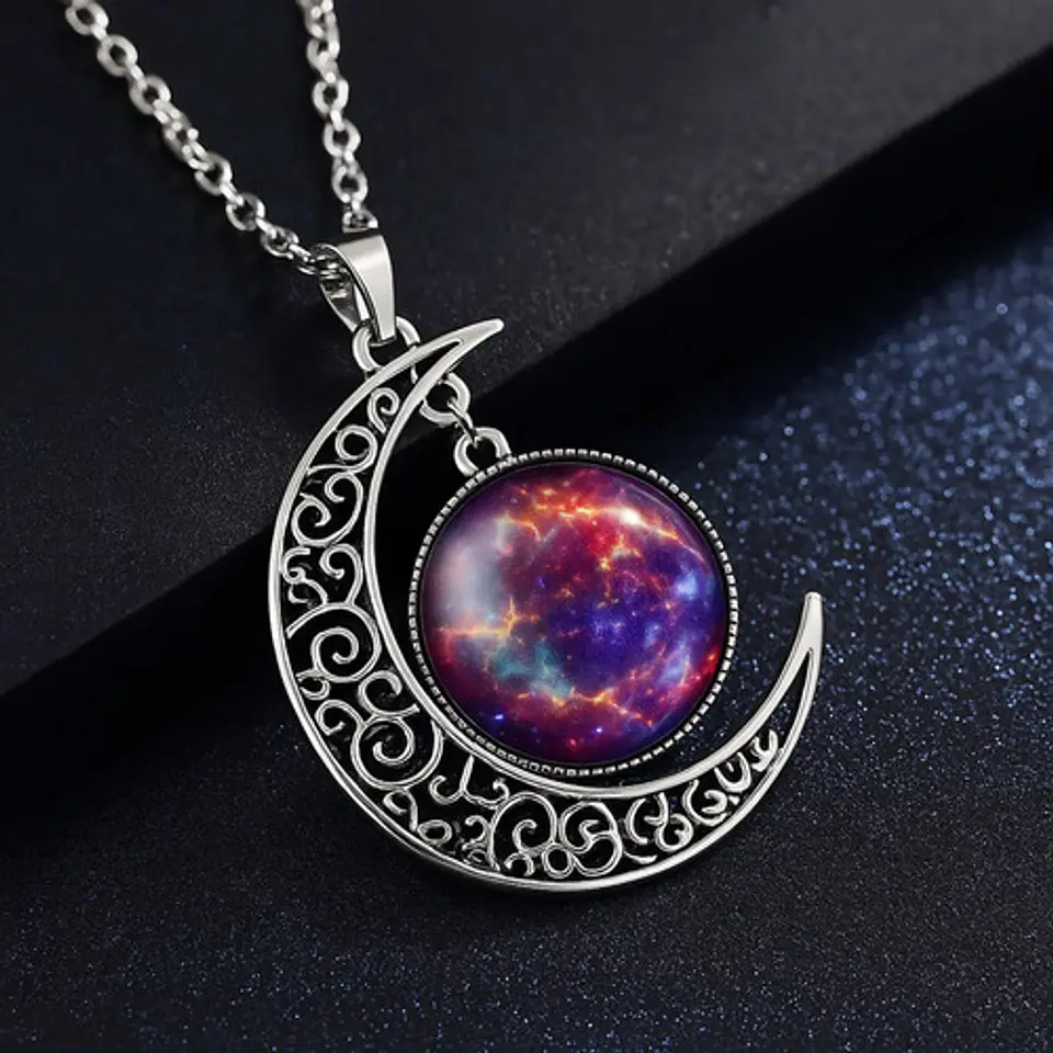 Collar Para Mujeres Dije Media Luna Cristal Nebulosa Galaxia 30