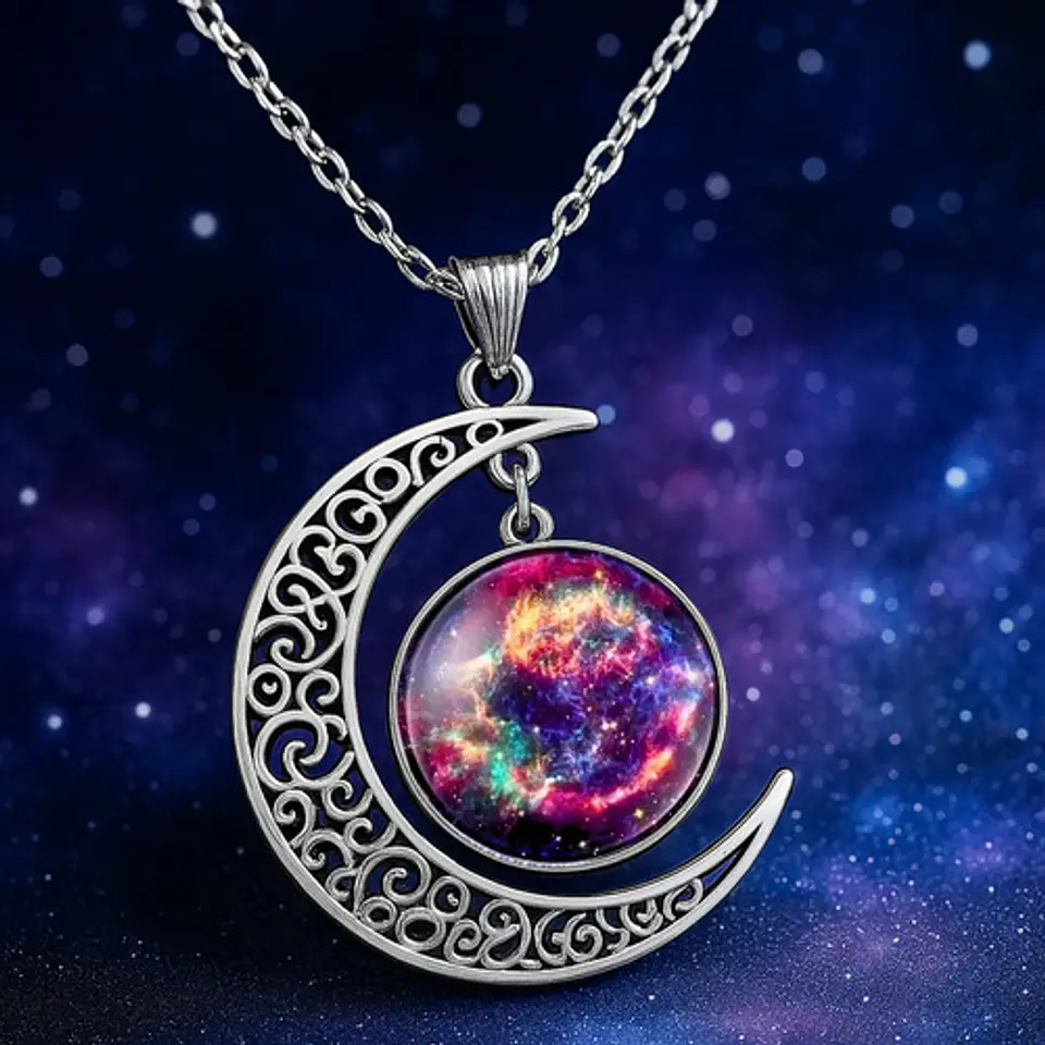 Collar Para Mujeres Dije Media Luna Cristal Nebulosa Galaxia 31