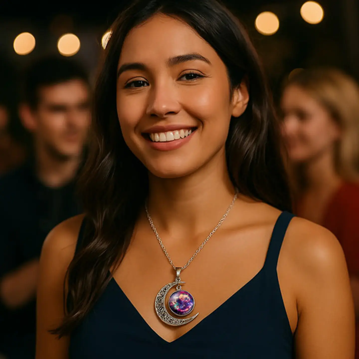 Collar Para Mujeres Dije Media Luna Cristal Nebulosa Galaxia 33