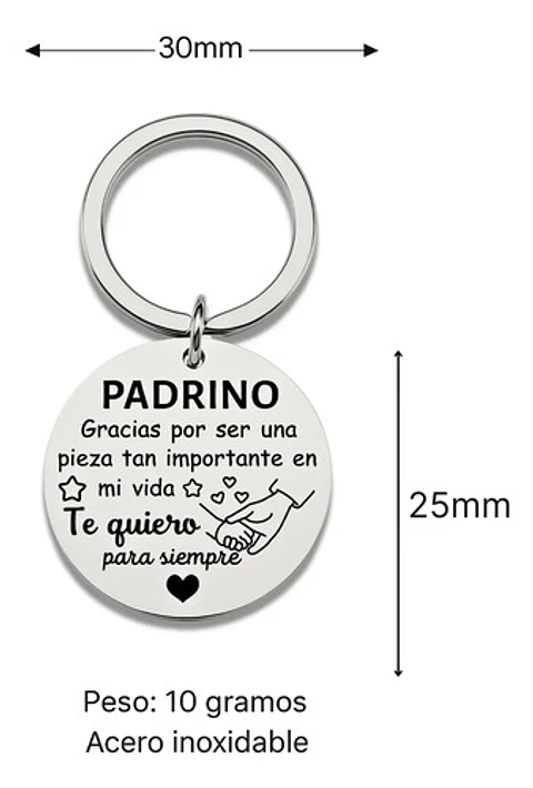 Llavero Grabado Para Madrina Y Padrino Acero Regalo Emotivo