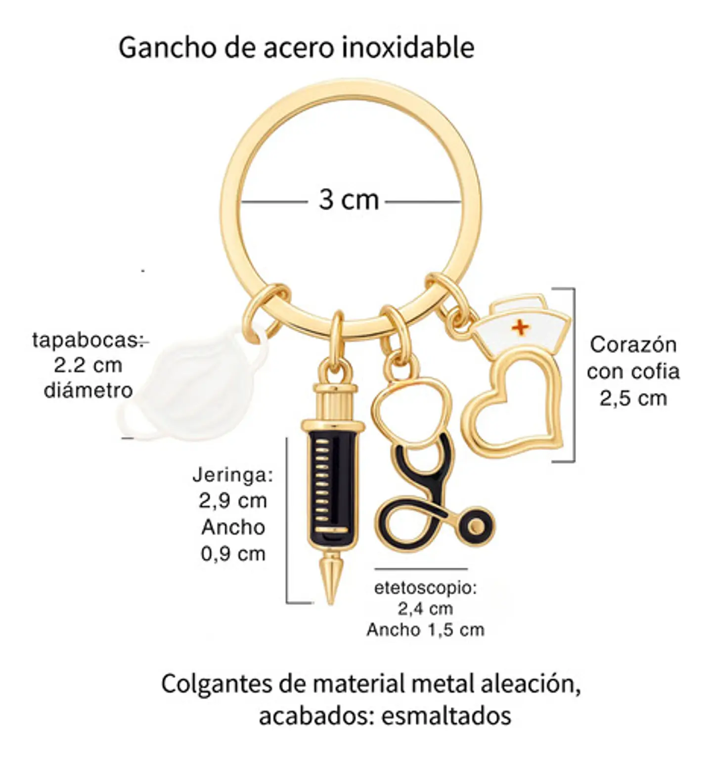Llavero Unisex Médico Enfermera Estetoscopio Jeringa Cofia 11