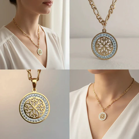 Collar De Acero Para Mujer Dije Con Piedras Nudo Bruja Celta