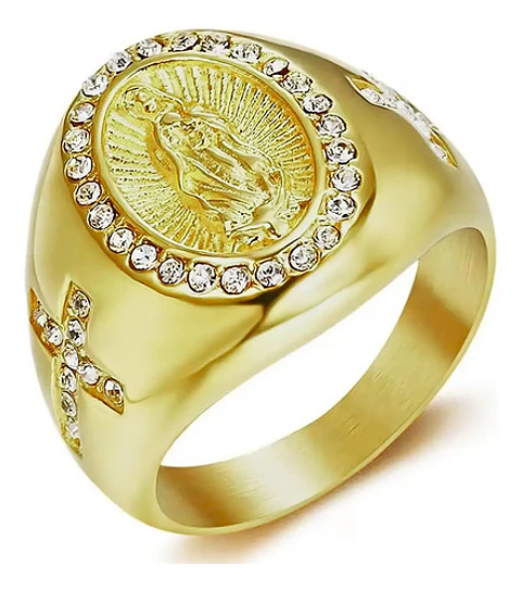 Anillo Hip Hop Para Hombre Mujer Virgen Guadalupe Color Oro