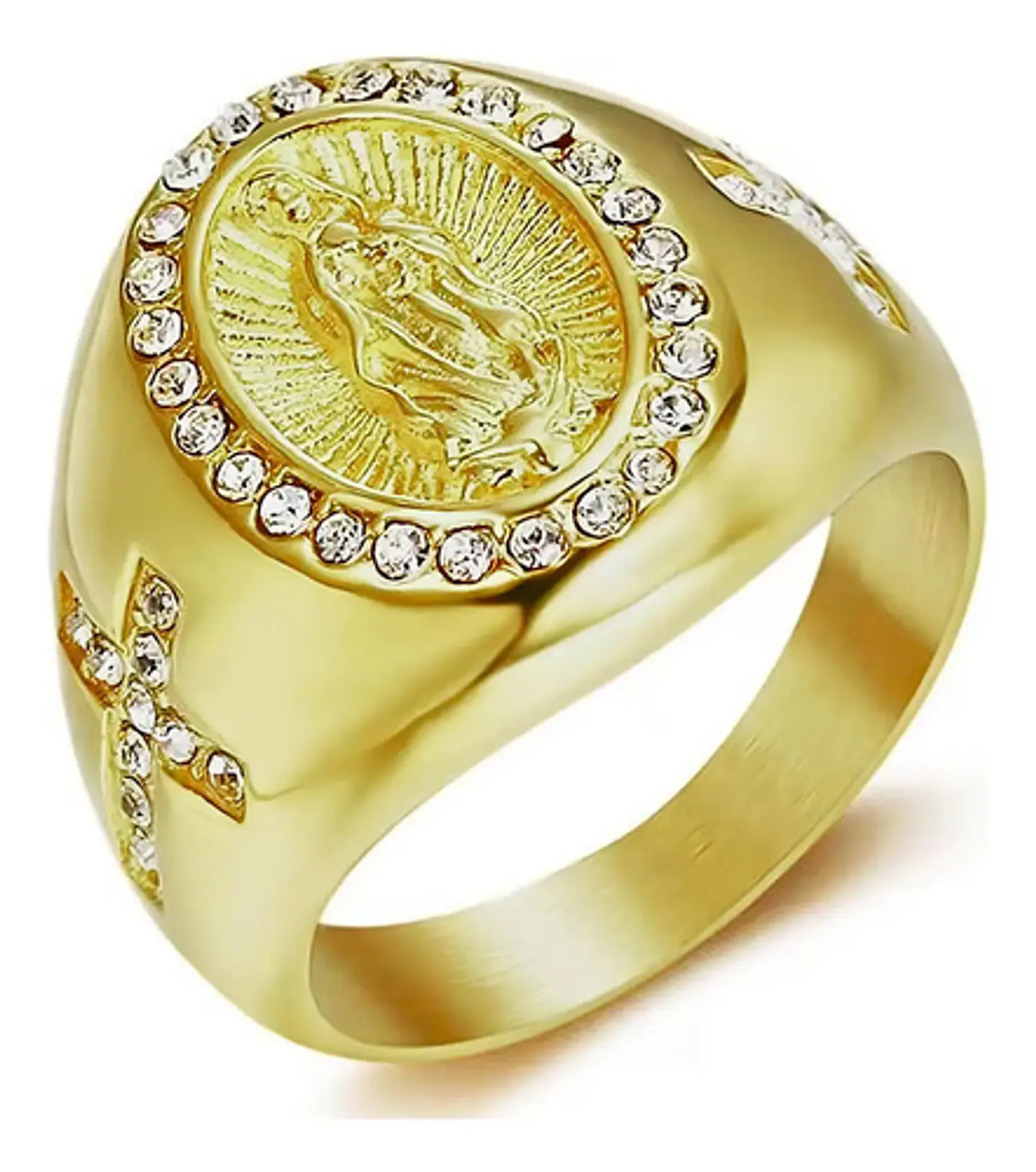 Anillo Hip Hop Para Hombre Mujer Virgen Guadalupe Color Oro 1