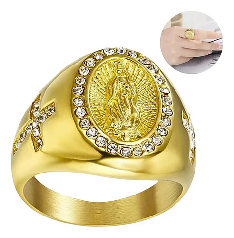 Anillo Hip Hop Para Hombre Mujer Virgen Guadalupe Color Oro
