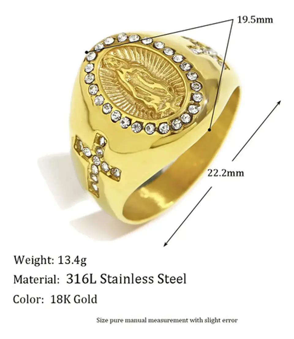 Anillo Hip Hop Para Hombre Mujer Virgen Guadalupe Color Oro 3