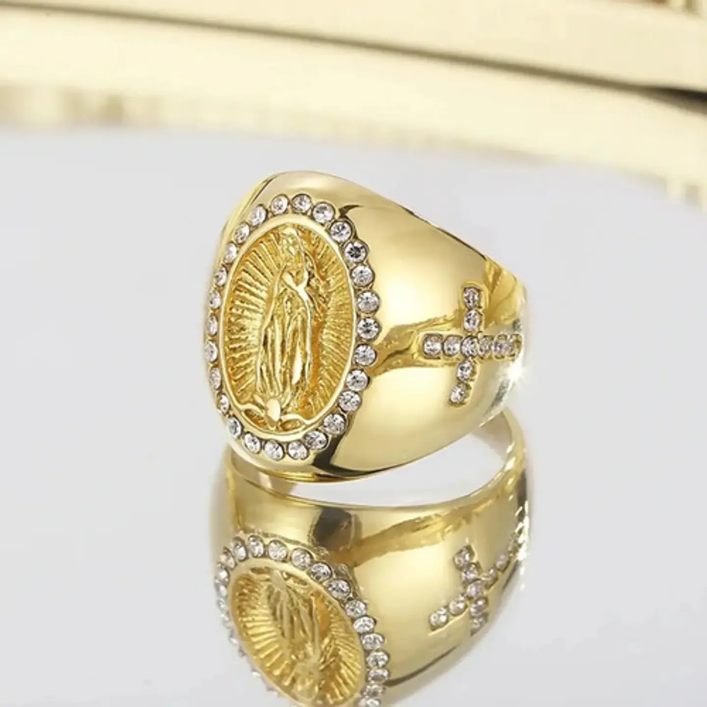 Anillo Hip Hop Para Hombre Mujer Virgen Guadalupe Color Oro 6