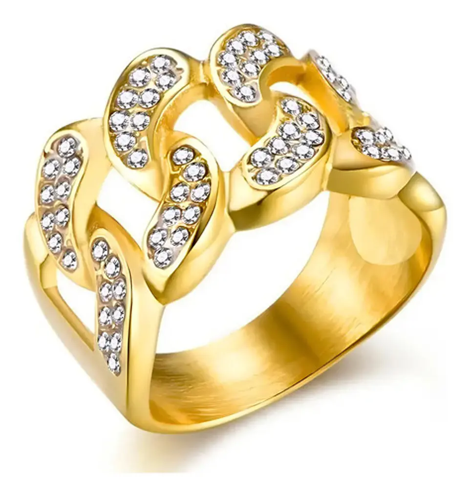 Anillo Para Hombre Incrustaciones Piedras Hip Hop Color Oro 1