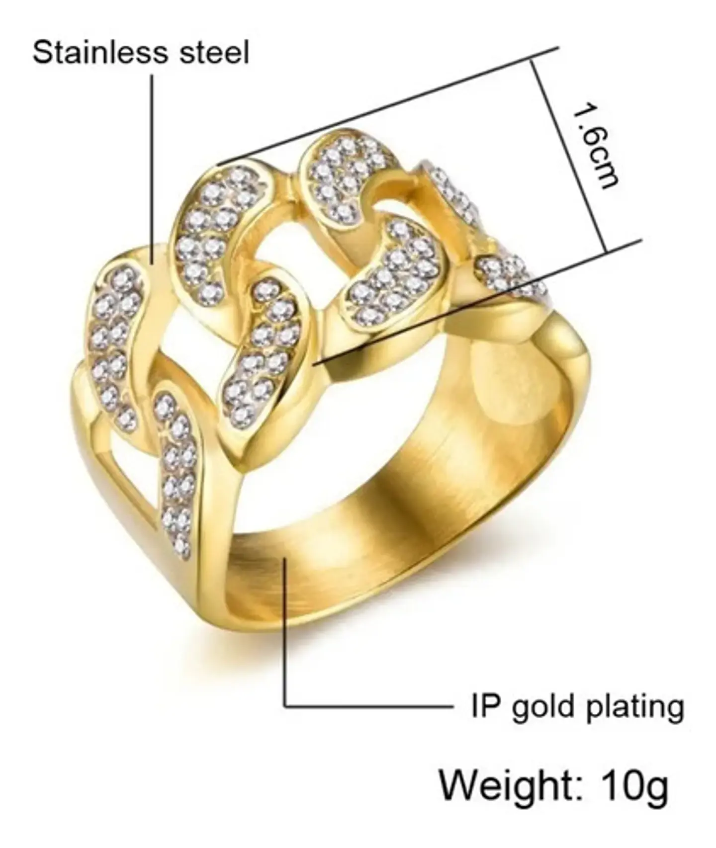 Anillo Para Hombre Incrustaciones Piedras Hip Hop Color Oro 2