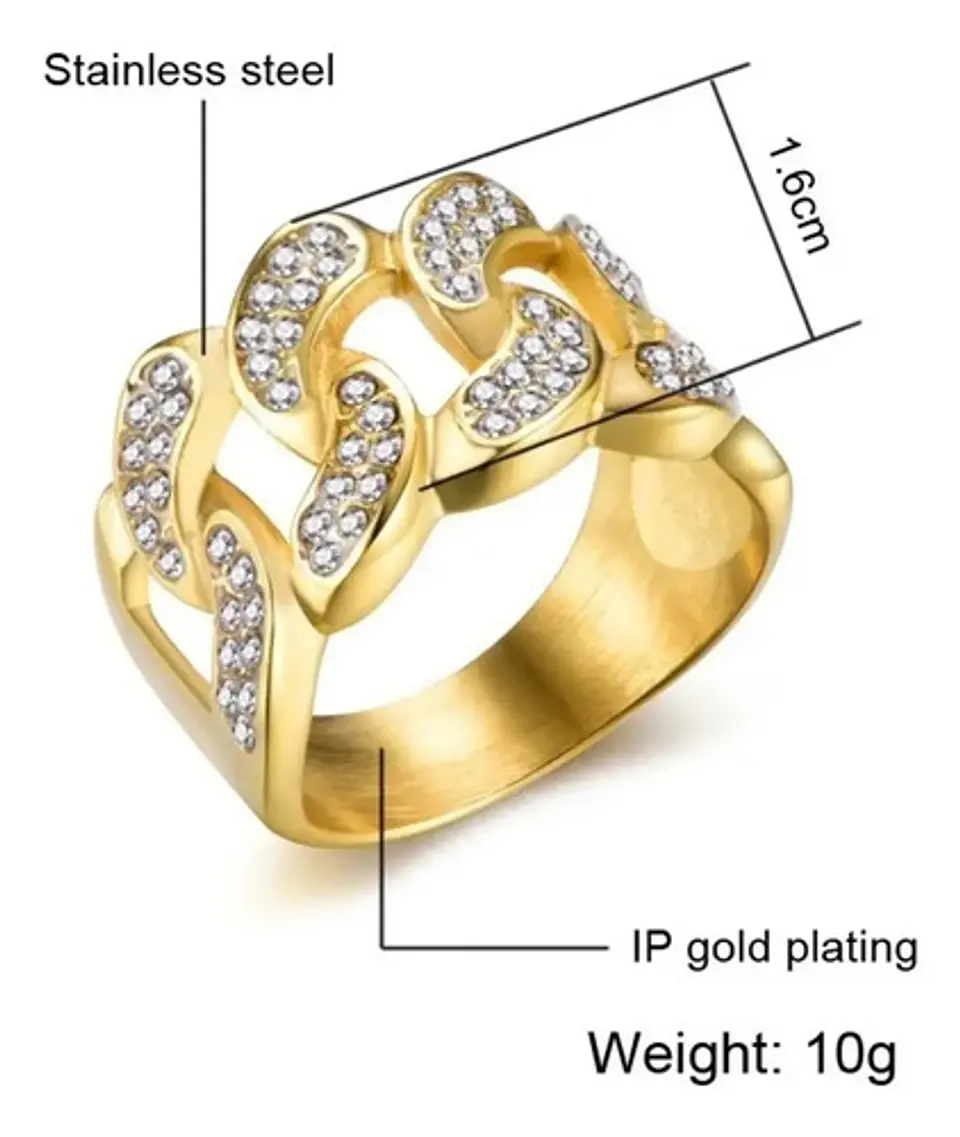 Anillo Para Hombre Incrustaciones Piedras Hip Hop Color Oro 2