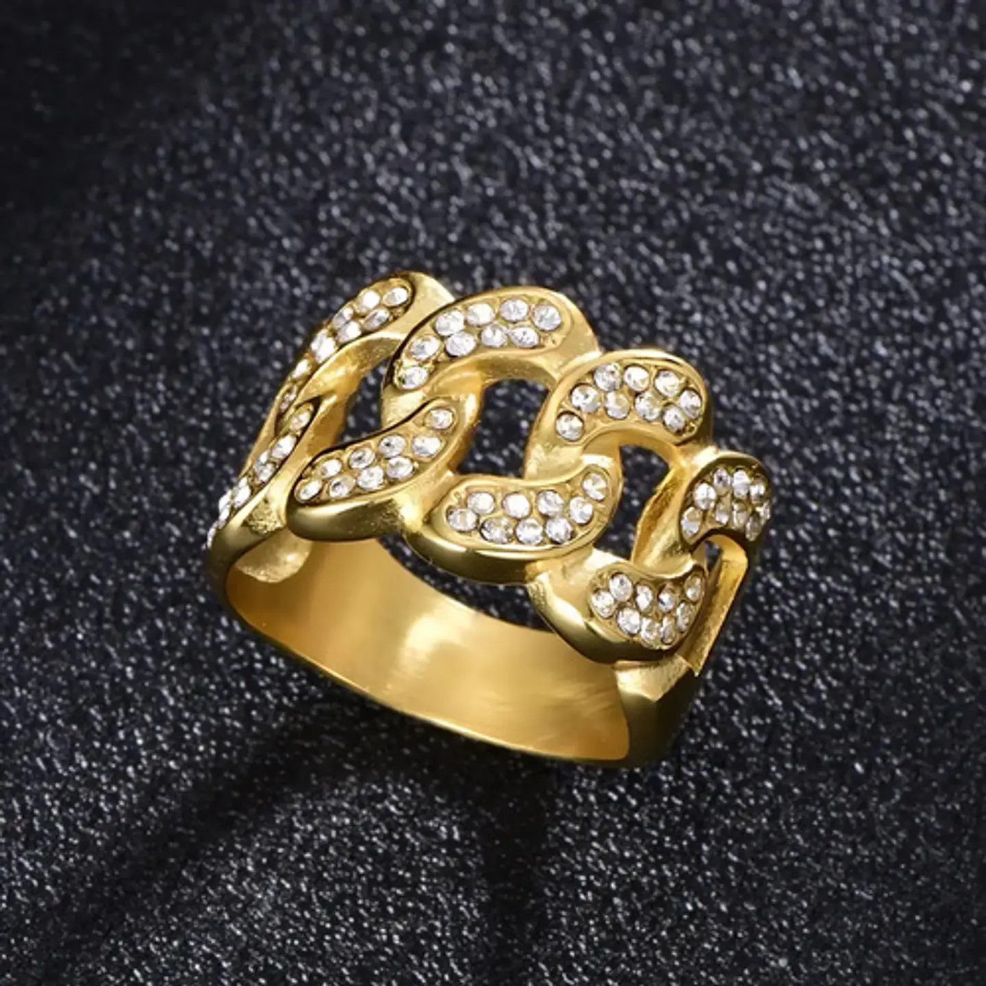 Anillo Para Hombre Incrustaciones Piedras Hip Hop Color Oro 4