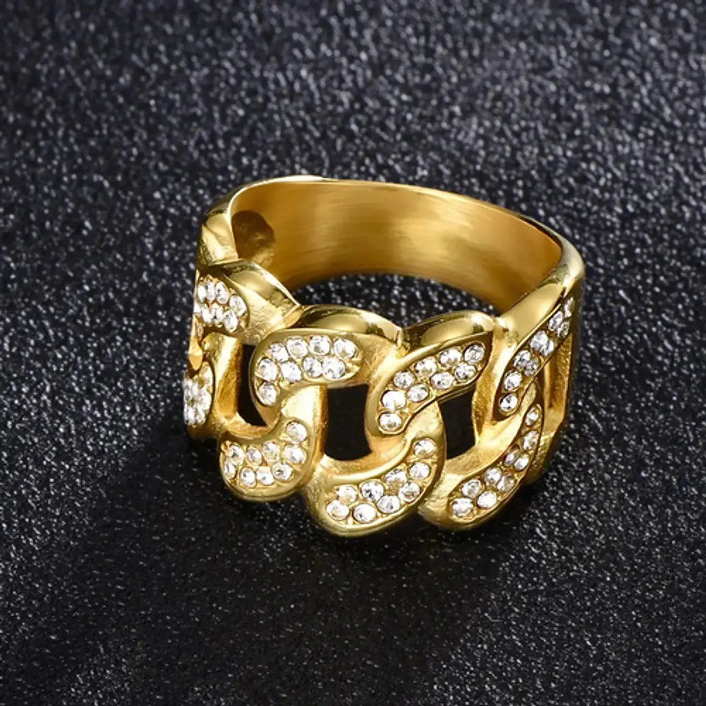 Anillo Para Hombre Incrustaciones Piedras Hip Hop Color Oro 5