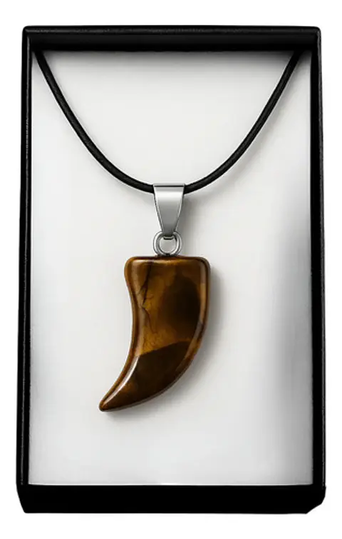 Collar Hombre Y Mujer Dije Diente Lobo Piedra Ojo De Tigre