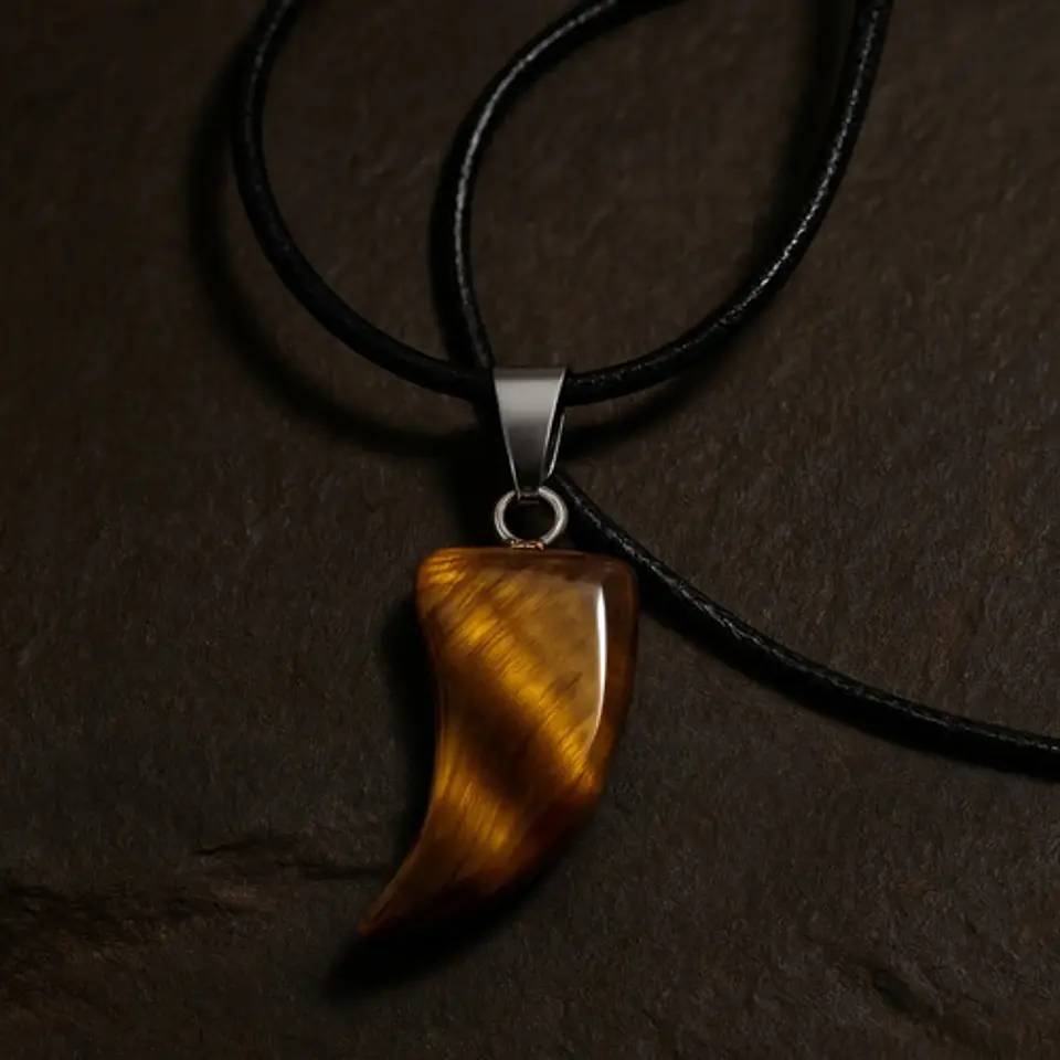 Collar Hombre Y Mujer Dije Diente Lobo Piedra Ojo De Tigre 5