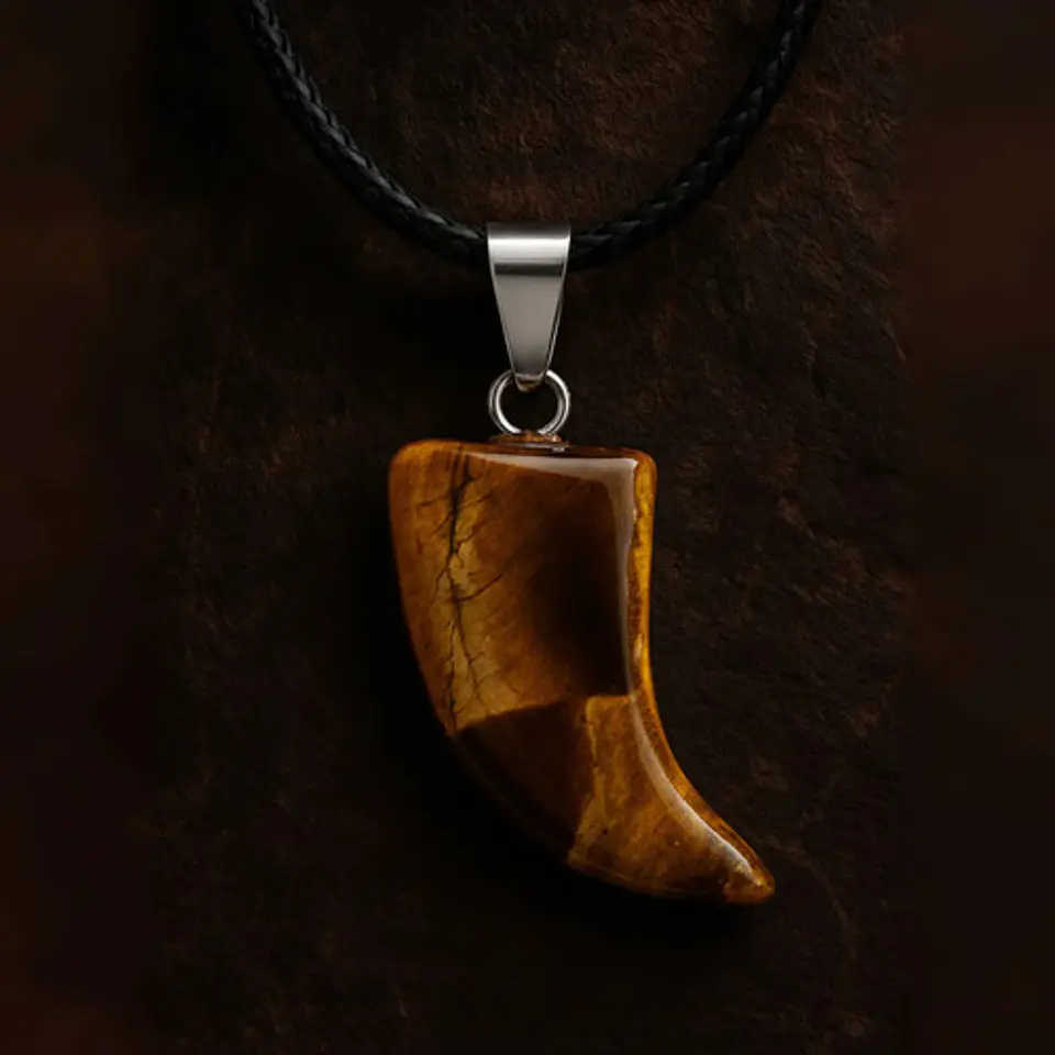 Collar Hombre Y Mujer Dije Diente Lobo Piedra Ojo De Tigre 6