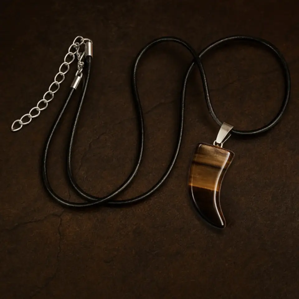 Collar Hombre Y Mujer Dije Diente Lobo Piedra Ojo De Tigre 7