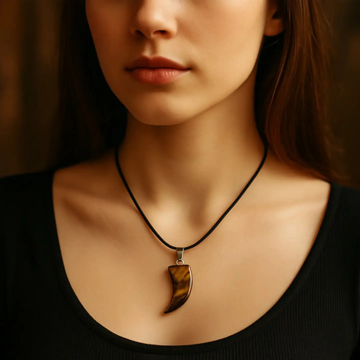 Collar Hombre Y Mujer Dije Diente Lobo Piedra Ojo De Tigre 9