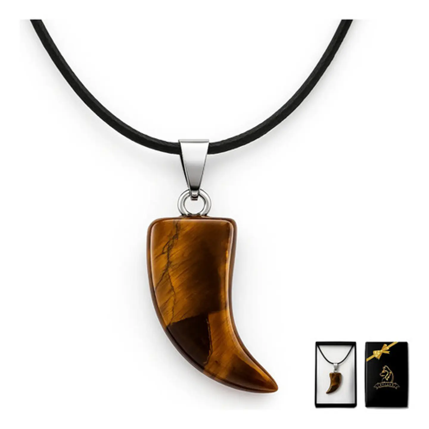 Collar Hombre Y Mujer Dije Diente Lobo Piedra Ojo De Tigre 11