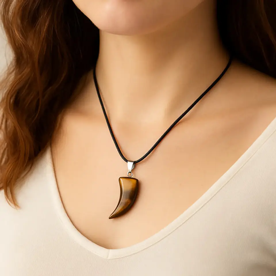 Collar Hombre Y Mujer Dije Diente Lobo Piedra Ojo De Tigre 20
